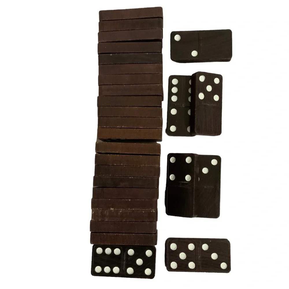 Vintage Haslam 1960’s Wood Dominos 28 Pc Original Cardboard Metal Box Set No 100